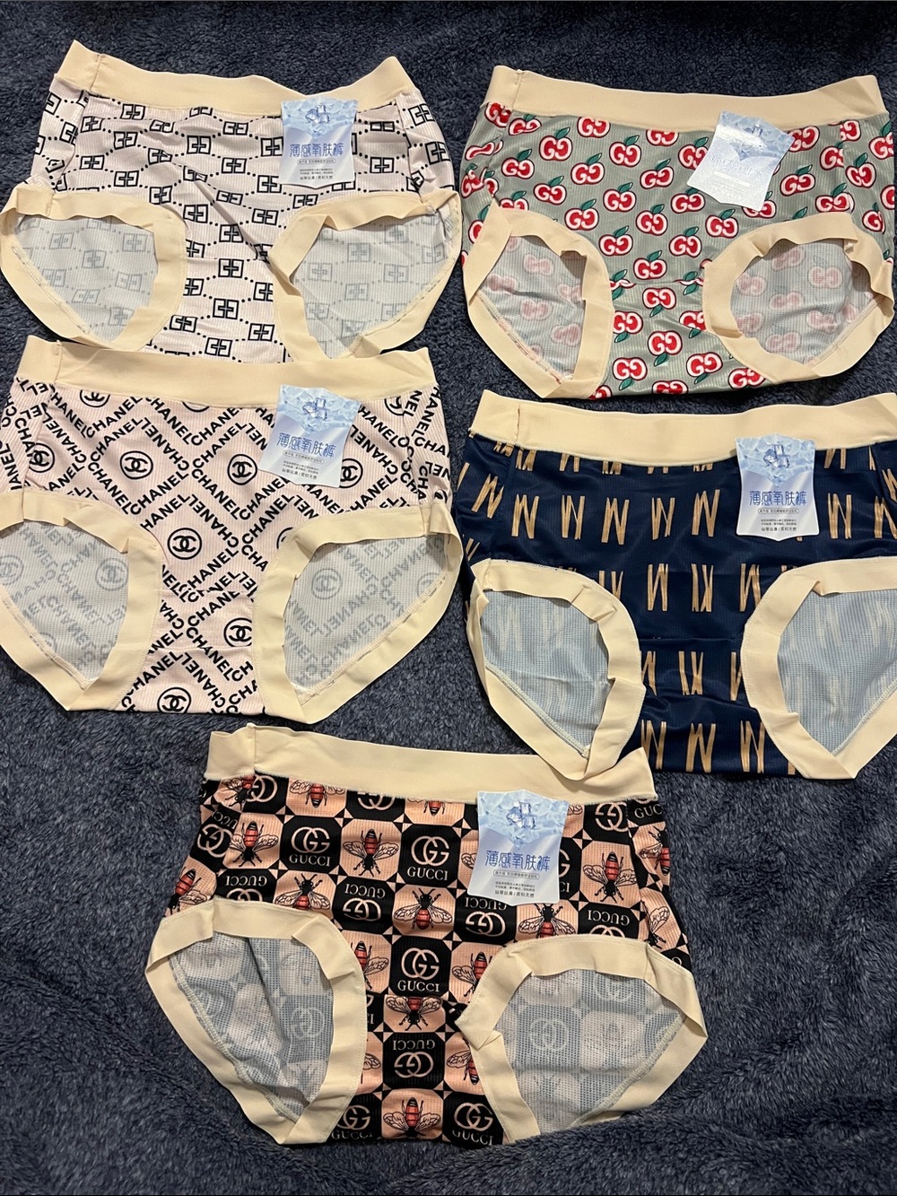 Hand Crafted Multicolor Designer Logo Print Cotton Briefs - Beige Trim 5 Packs